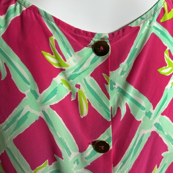 Lilly Pulitzer lona Sleeveless Silk Top Button Back Shirt Pink Green Crewneck S - Picture 8 of 13